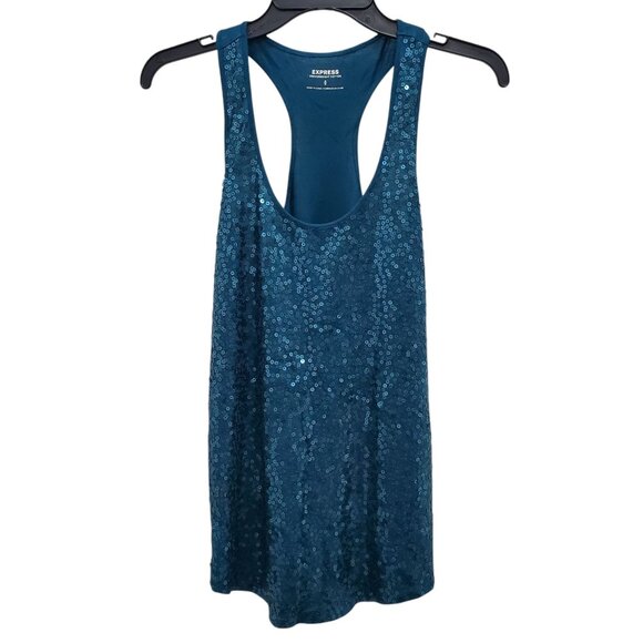 Express Tops - Express Dreamweight Cotton‎ Women's Teal Sequin Front Modal Racerback Tank Top M